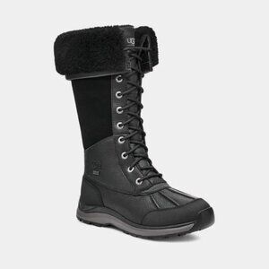 New UGG Adirondack Tall Lace-up Flat Boots Black Waterproof Leather Suede Size 5